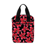 Red And Black Frangipani Pattern Print Bible Tote Bag