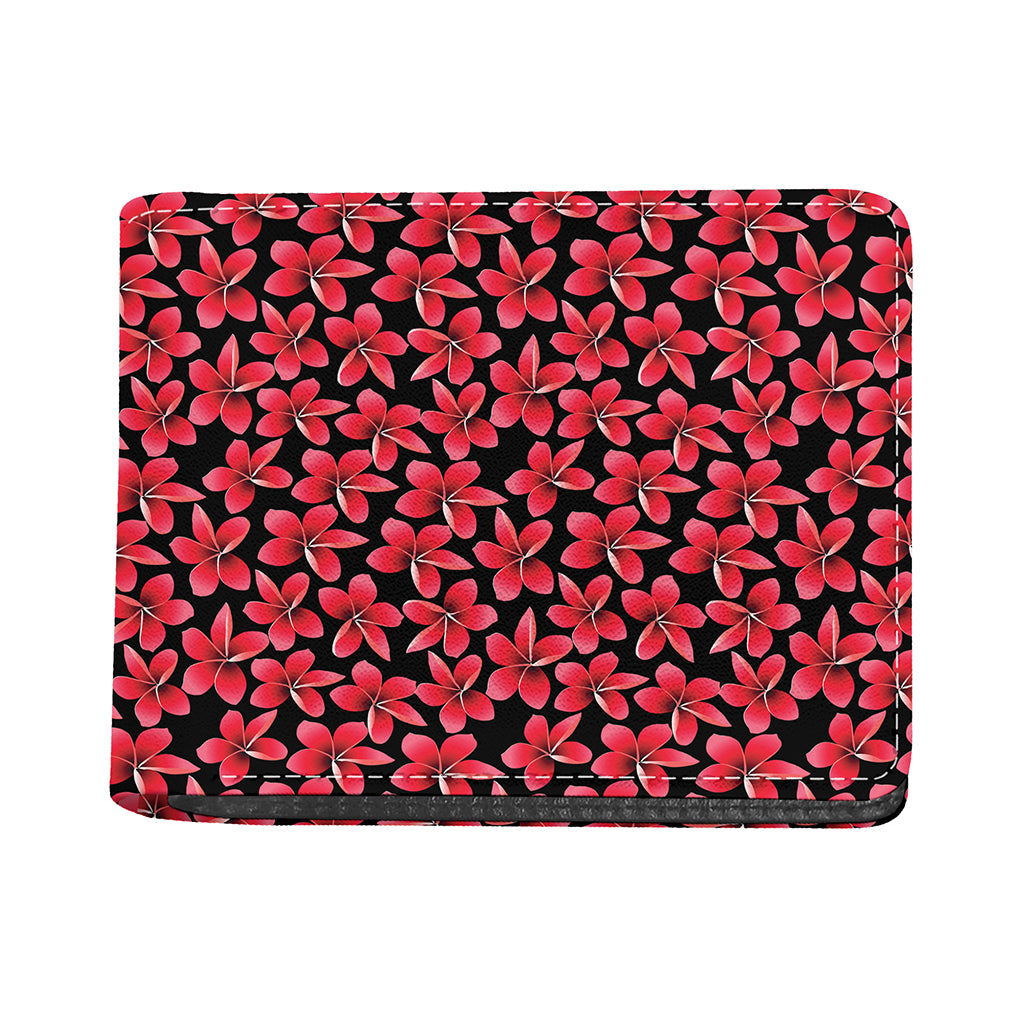 Red And Black Frangipani Pattern Print Bifold Wallet