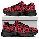 Red And Black Frangipani Pattern Print Black Chunky Shoes