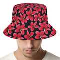Red And Black Frangipani Pattern Print Bucket Hat