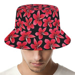 Red And Black Frangipani Pattern Print Bucket Hat