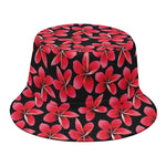 Red And Black Frangipani Pattern Print Bucket Hat