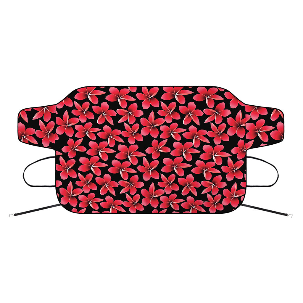 Red And Black Frangipani Pattern Print Car Windshield Snow Cover