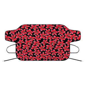 Red And Black Frangipani Pattern Print Car Windshield Snow Cover