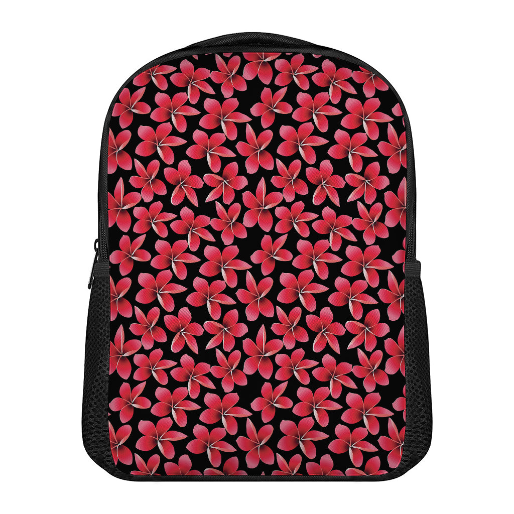 Red And Black Frangipani Pattern Print Casual Backpack