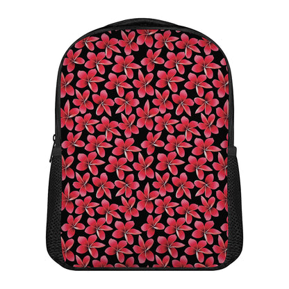 Red And Black Frangipani Pattern Print Casual Backpack