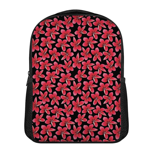 Red And Black Frangipani Pattern Print Casual Backpack