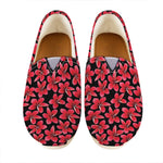 Red And Black Frangipani Pattern Print Casual Shoes