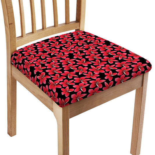 Red And Black Frangipani Pattern Print Chair Cushion Cover