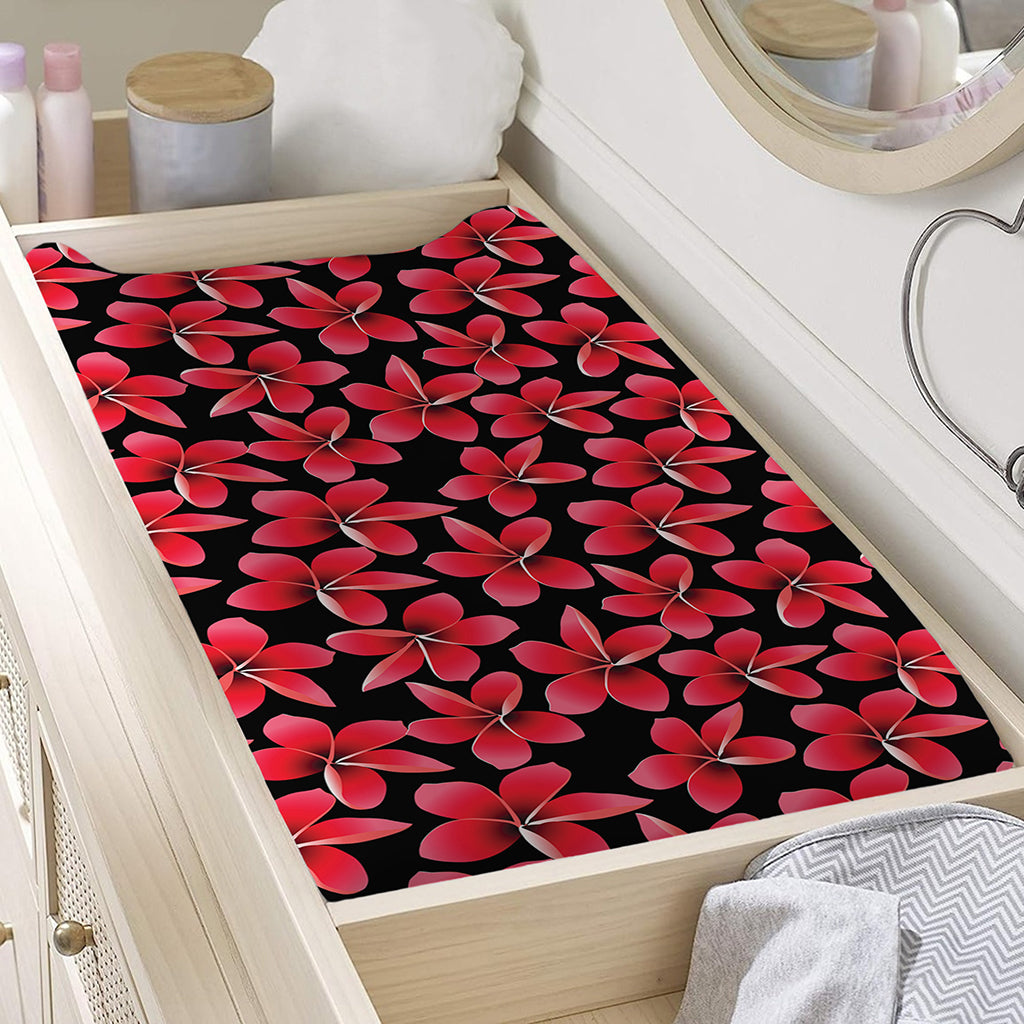 Red And Black Frangipani Pattern Print Changing Pad Cover