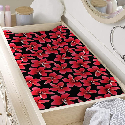 Red And Black Frangipani Pattern Print Changing Pad Cover