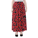 Red And Black Frangipani Pattern Print Chiffon Maxi Skirt