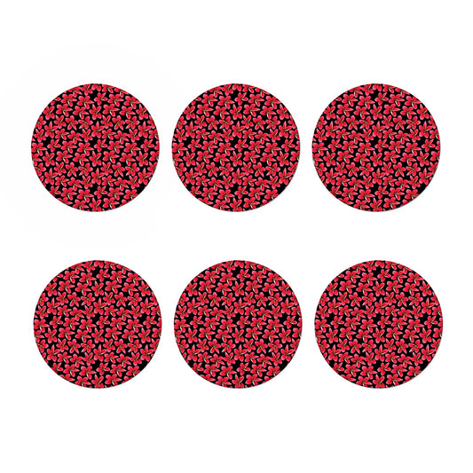 Red And Black Frangipani Pattern Print Coaster Set