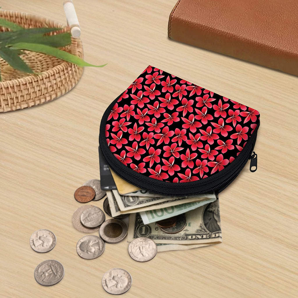 Red And Black Frangipani Pattern Print Coin Purse