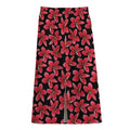 Red And Black Frangipani Pattern Print Cotton Front Slit Maxi Skirt