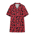 Red And Black Frangipani Pattern Print Cotton Hawaiian Shirt