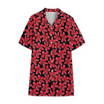 Red And Black Frangipani Pattern Print Cotton Hawaiian Shirt