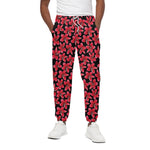 Red And Black Frangipani Pattern Print Cotton Pants