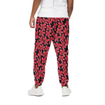 Red And Black Frangipani Pattern Print Cotton Pants