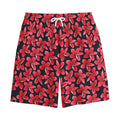 Red And Black Frangipani Pattern Print Cotton Shorts