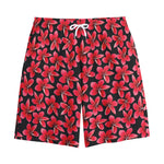 Red And Black Frangipani Pattern Print Cotton Shorts