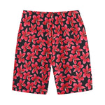 Red And Black Frangipani Pattern Print Cotton Shorts