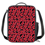 Red And Black Frangipani Pattern Print Crossbody Lunch Bag