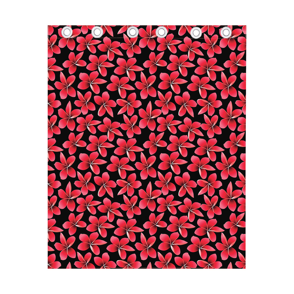 Red And Black Frangipani Pattern Print Curtain
