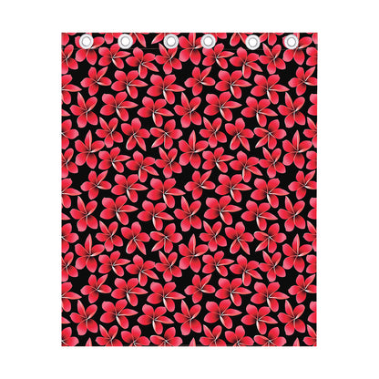 Red And Black Frangipani Pattern Print Curtain