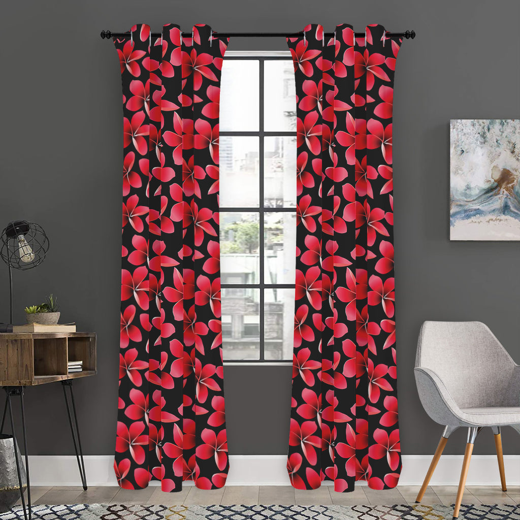 Red And Black Frangipani Pattern Print Curtain