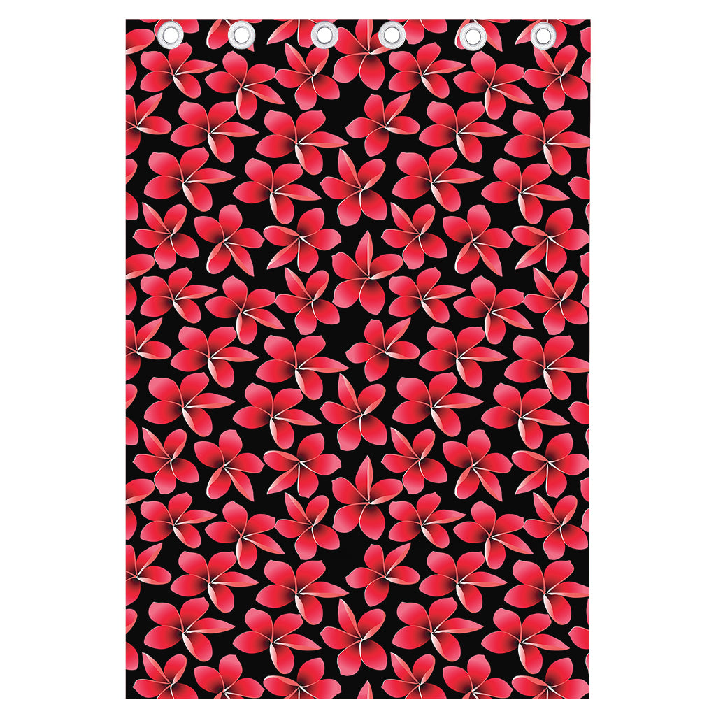 Red And Black Frangipani Pattern Print Curtain