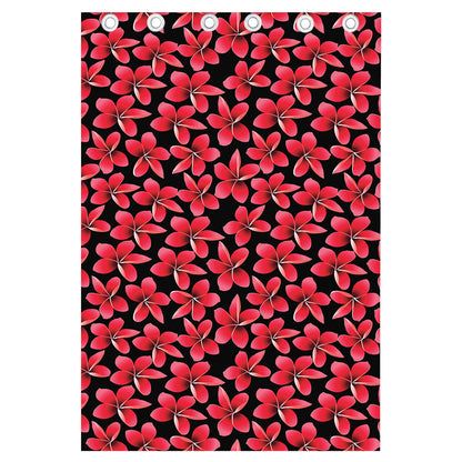 Red And Black Frangipani Pattern Print Curtain