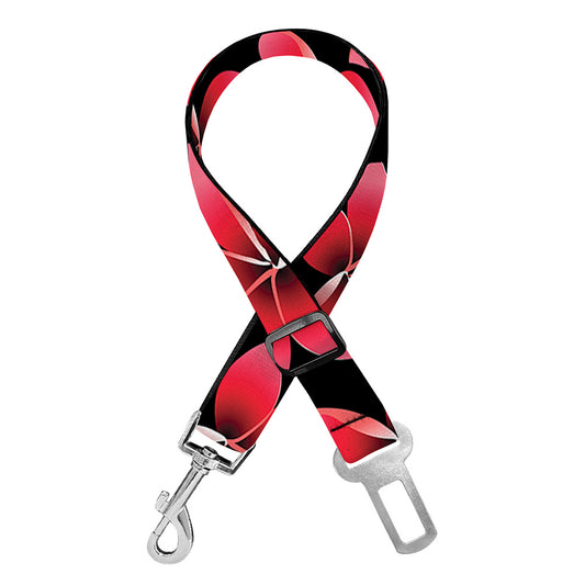 Red And Black Frangipani Pattern Print Dog Seat Belt