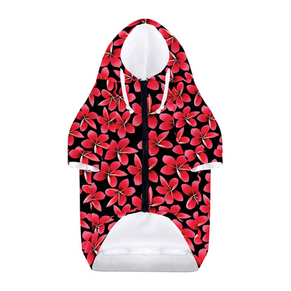 Red And Black Frangipani Pattern Print Dog Zip Up Hoodie