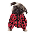 Red And Black Frangipani Pattern Print Dog Zip Up Jacket