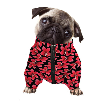 Red And Black Frangipani Pattern Print Dog Zip Up Jacket
