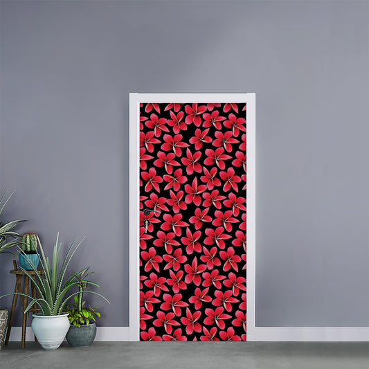 Red And Black Frangipani Pattern Print Door Sticker