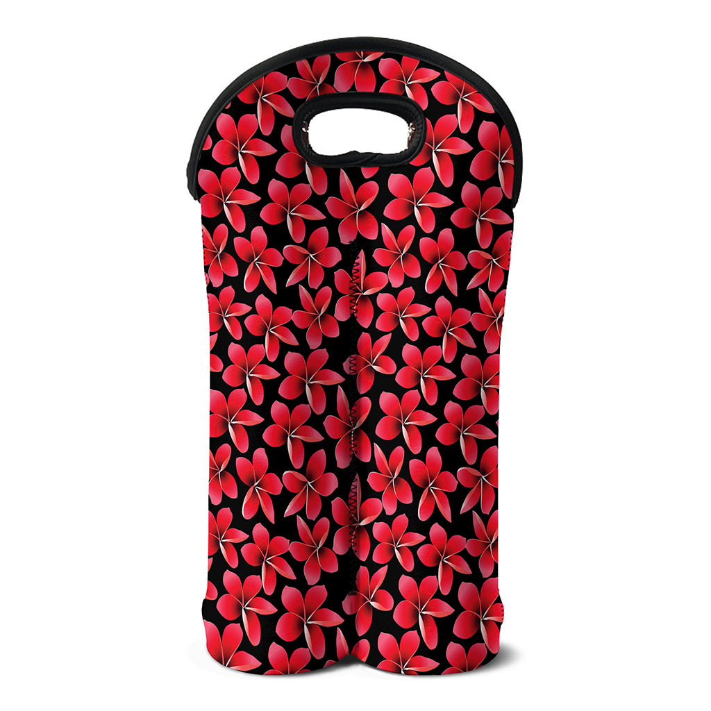 Red And Black Frangipani Pattern Print Double Neoprene Wine Tote