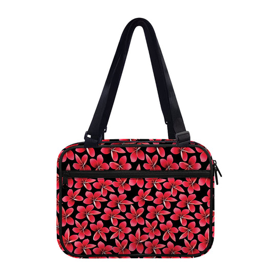 Red And Black Frangipani Pattern Print Double Strap Bible Bag