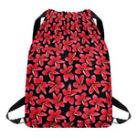 Red And Black Frangipani Pattern Print Drawstring Backpack