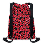 Red And Black Frangipani Pattern Print Drawstring Backpack