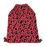 Red And Black Frangipani Pattern Print Drawstring Bag