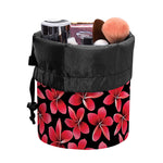 Red And Black Frangipani Pattern Print Drawstring Makeup Bag