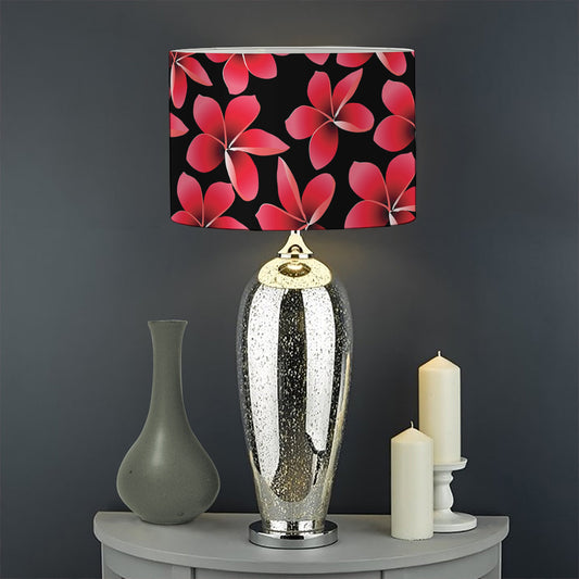 Red And Black Frangipani Pattern Print Drum Lamp Shade
