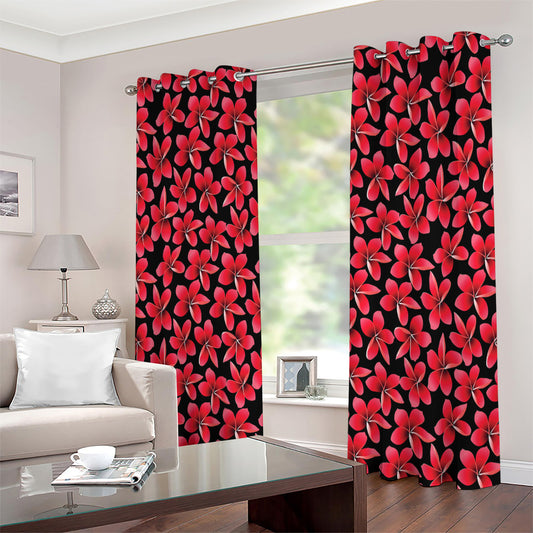 Red And Black Frangipani Pattern Print Extra Wide Grommet Curtains