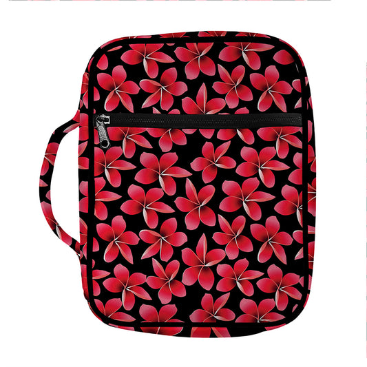 Red And Black Frangipani Pattern Print Front Pocket Bible Bag