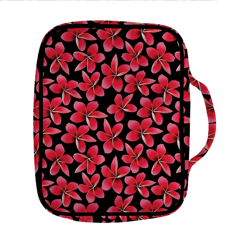 Red And Black Frangipani Pattern Print Front Pocket Bible Bag