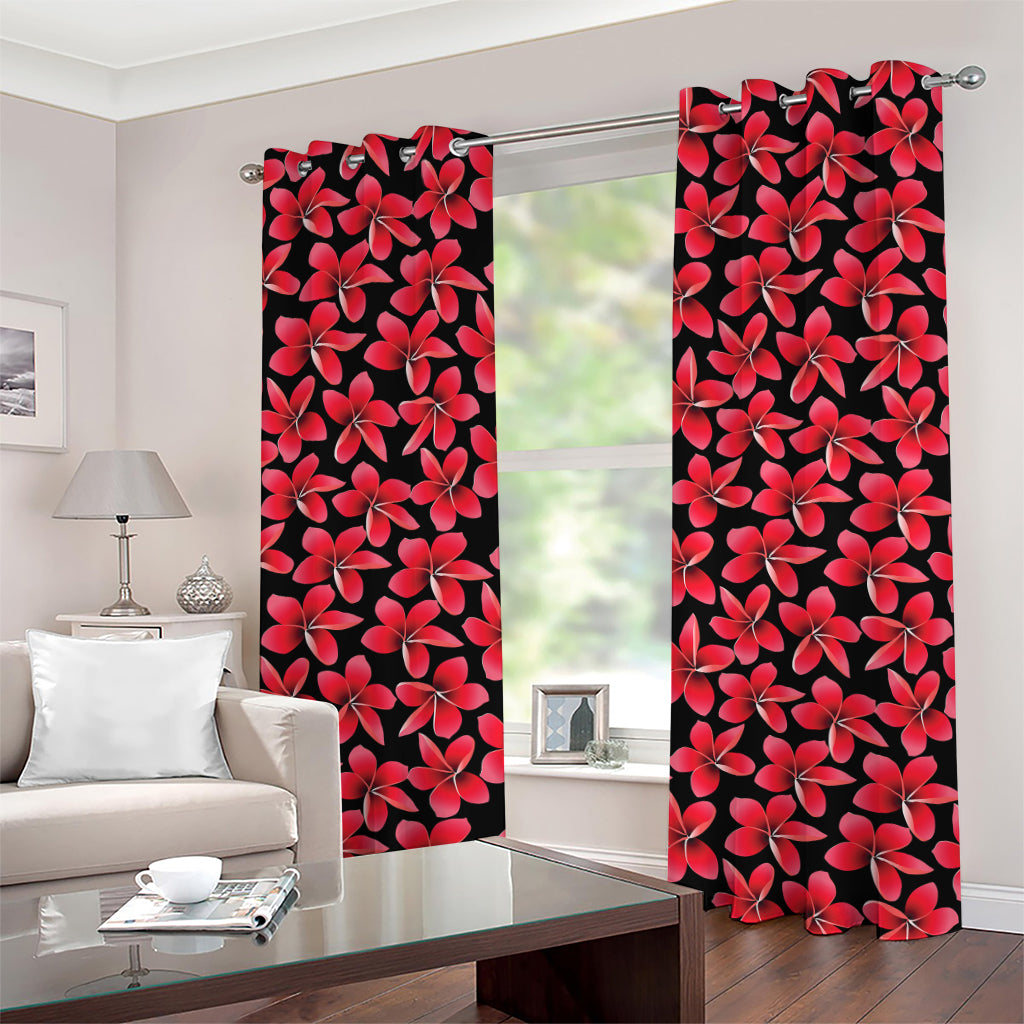 Red And Black Frangipani Pattern Print Grommet Curtains