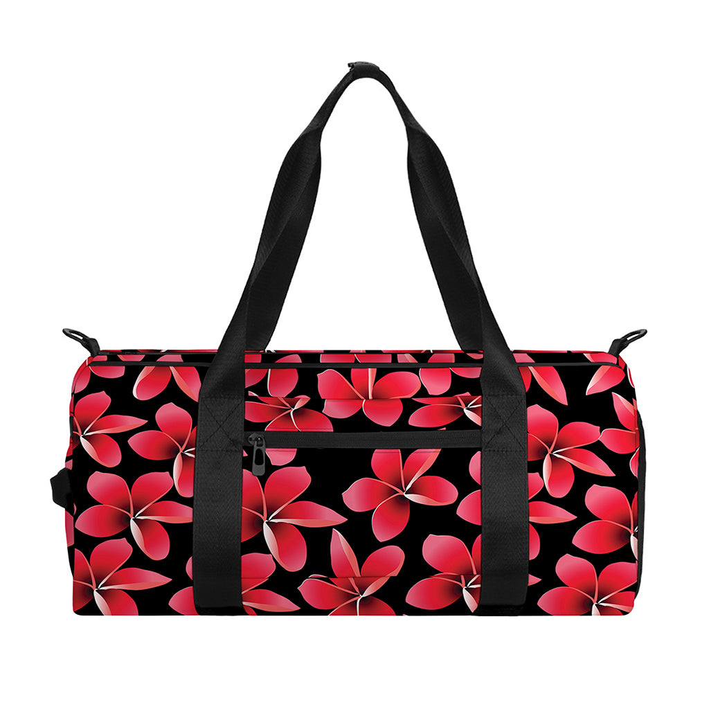 Red And Black Frangipani Pattern Print Gym Bag