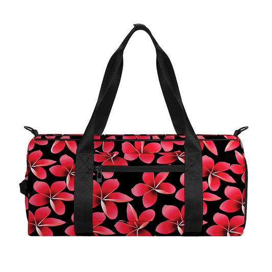 Red And Black Frangipani Pattern Print Gym Bag